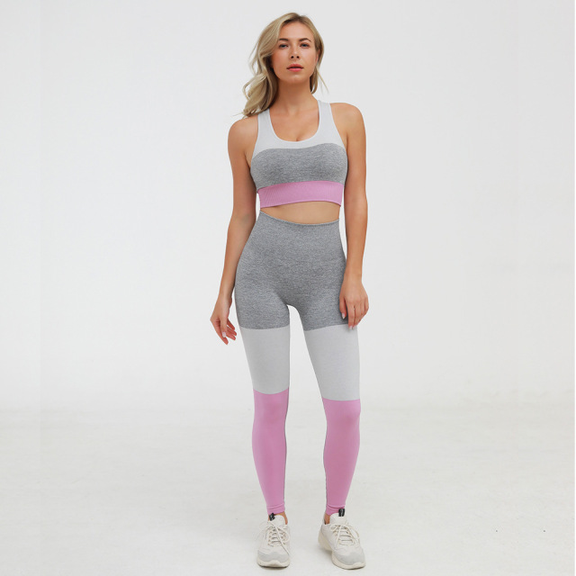 Seamless three-color spliced Yoga suit