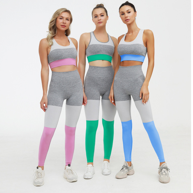 Seamless three-color spliced Yoga suit