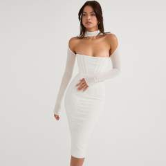 MILAROSE MESH CORSET MIDI DRESS