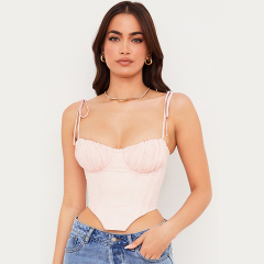 CAMILLE BABY PINK CHIFFON GATHERED BUST CROPPED CORSET