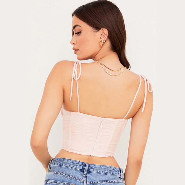 CAMILLE BABY PINK CHIFFON GATHERED BUST CROPPED CORSET