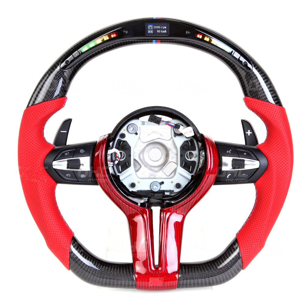AotoKoop Racing Car Modify Steering wheel fit for BMW M3 F30 F80 M2 M4 LED Shift Light Carbon Fiber Steering Wheel TRIM