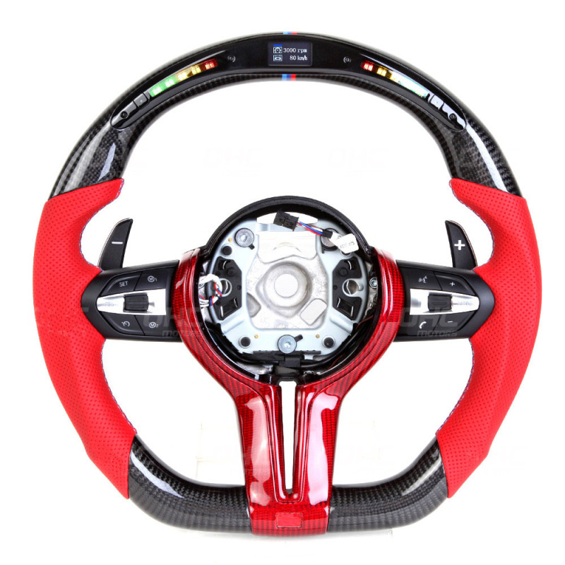 AotoKoop Racing Car Modify Steering wheel fit for BMW M3 F30 F80 M2 M4 LED Shift Light Carbon Fiber Steering Wheel TRIM