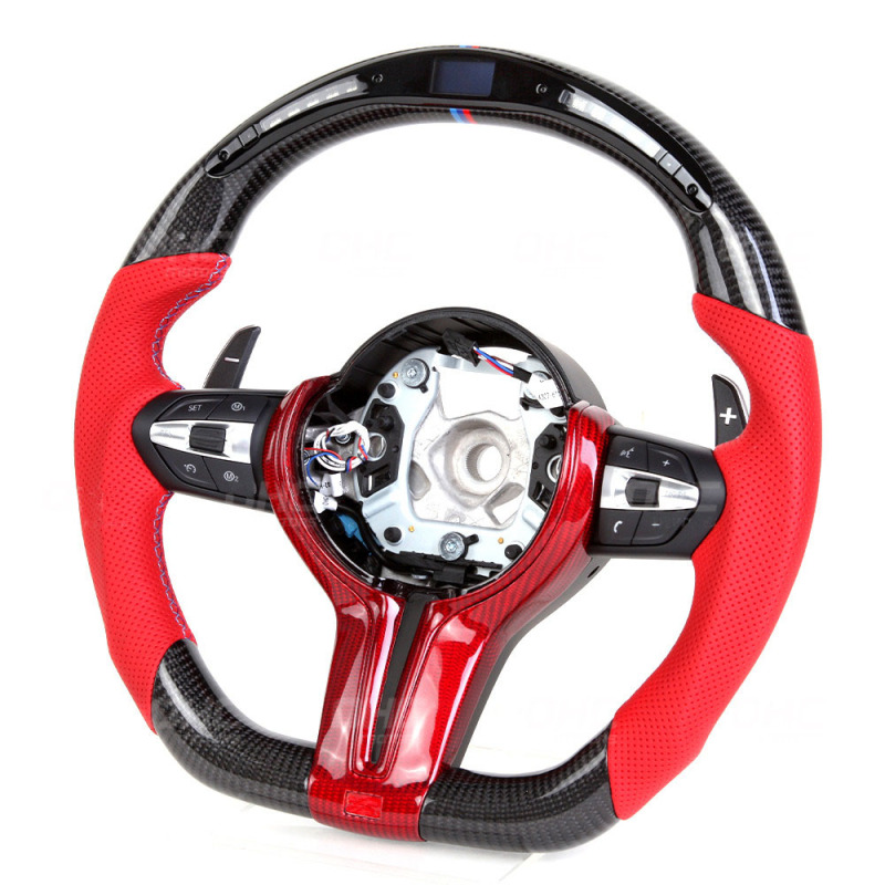 AotoKoop Racing Car Modify Steering wheel fit for BMW M3 F30 F80 M2 M4 LED Shift Light Carbon Fiber Steering Wheel TRIM