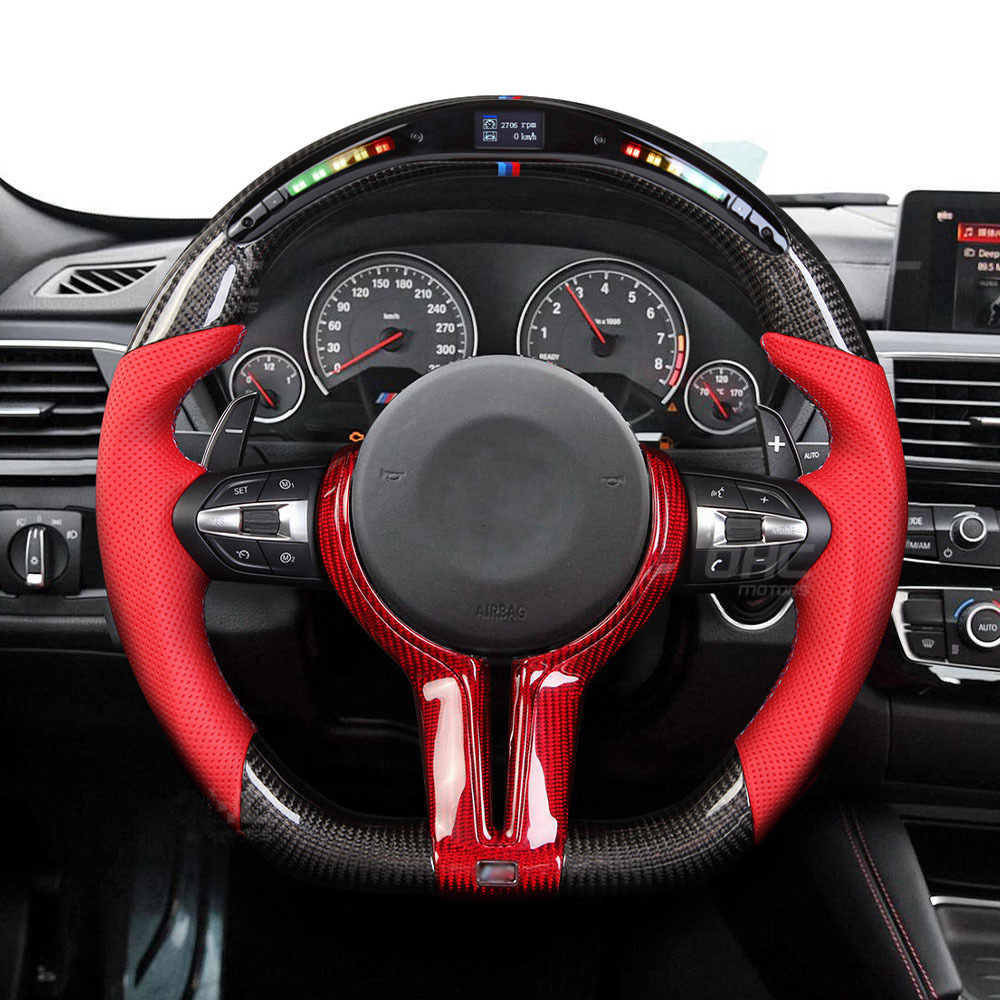 AotoKoop Racing Car Modify Steering wheel fit for BMW M3 F30 F80 M2 M4 LED Shift Light Carbon Fiber Steering Wheel TRIM