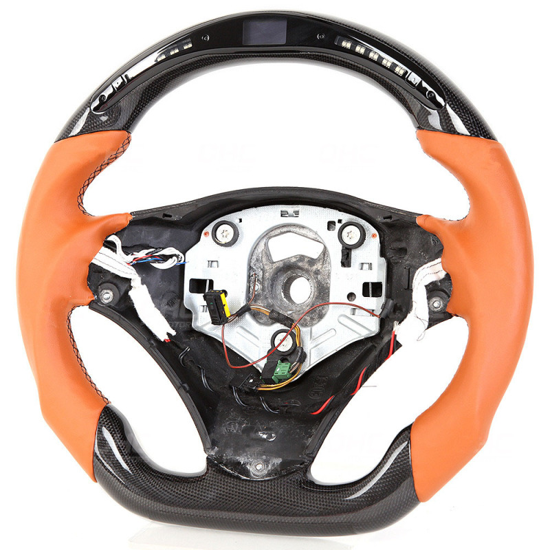 AotoKoop Heated LED Racing Shift Light Carbon Fiber Custom Steering Wheels Fit For BMW M3 E90 E92 E93 Car Steering Wheel