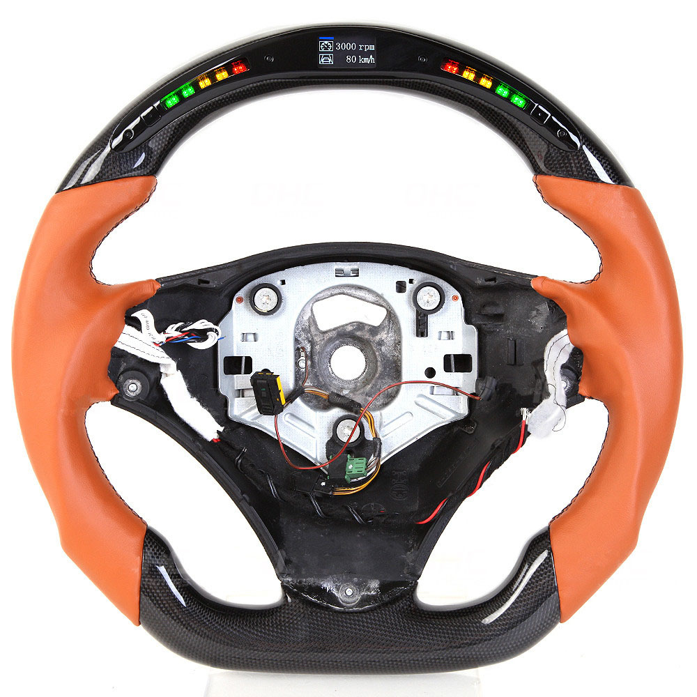 AotoKoop Heated LED Racing Shift Light Carbon Fiber Custom Steering Wheels Fit For BMW M3 E90 E92 E93 Car Steering Wheel