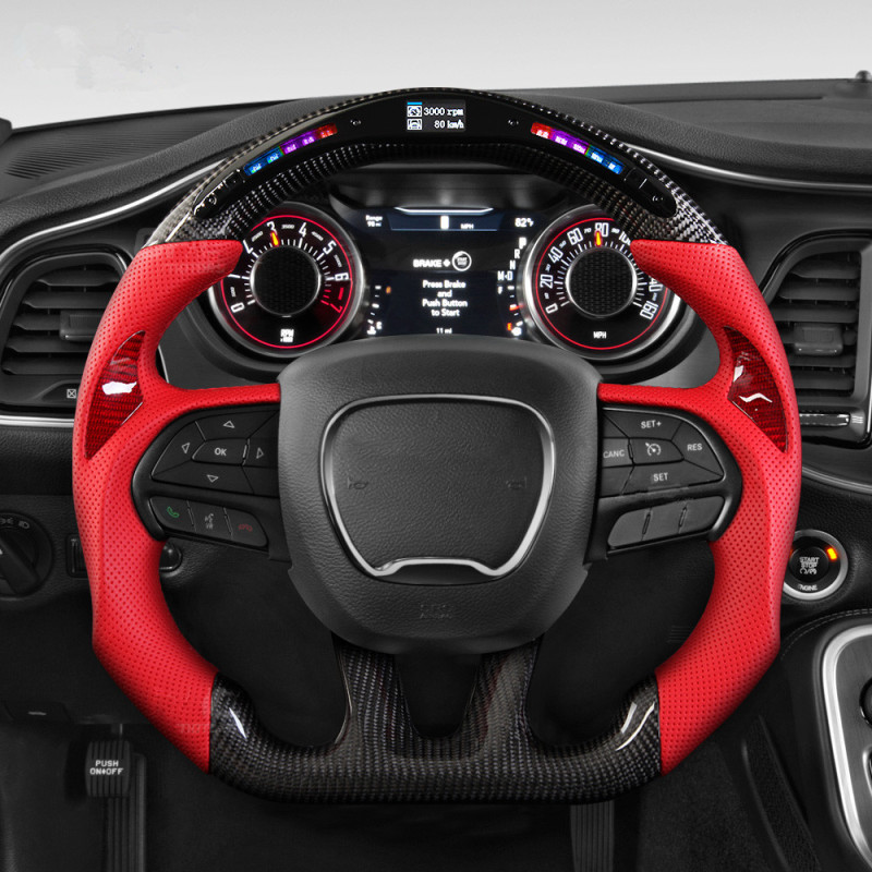 AotoKoop LED Performance Modify Steering Wheel Compatible with Dodge Hellcat Real Carbon Fiber Steering Wheel