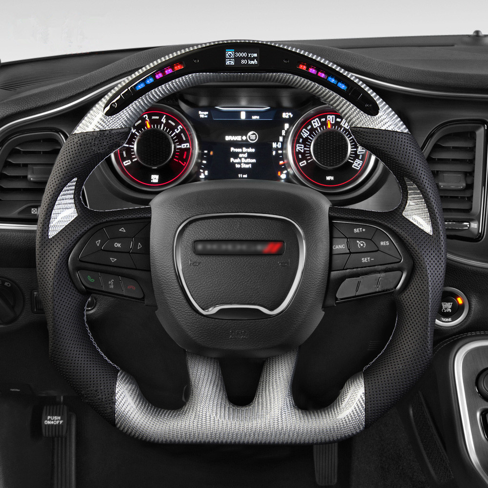 Customzied LED Sport Carbon Fiber Steering Wheel Fit for Dodge Charger Chargersrt Challengersr AotoKoop