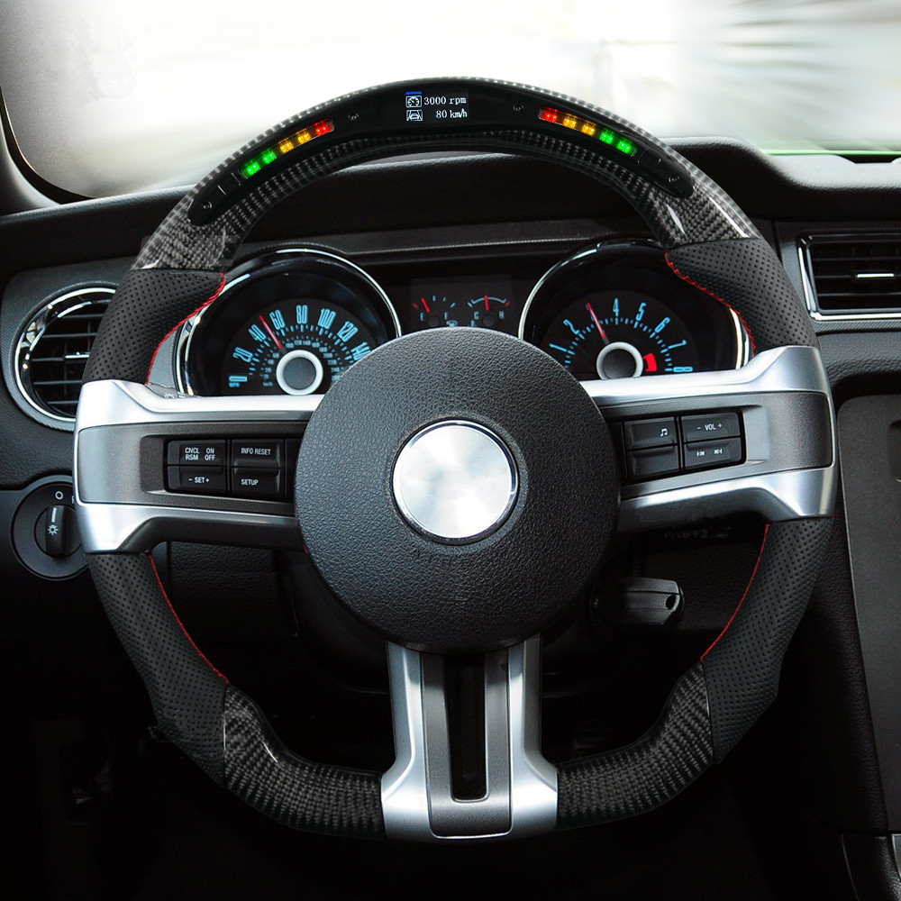 Real Carbon Fiber LED Racing Wholesale Factory provided Custom Car Steering Wheel Compatible with Ford Mustang 2010-2014 AotoKoop