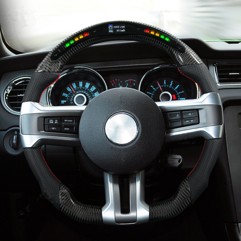 Real Carbon Fiber LED Racing Wholesale Factory provided Custom Car Steering Wheel Compatible with Ford Mustang 2010-2014 AotoKoop