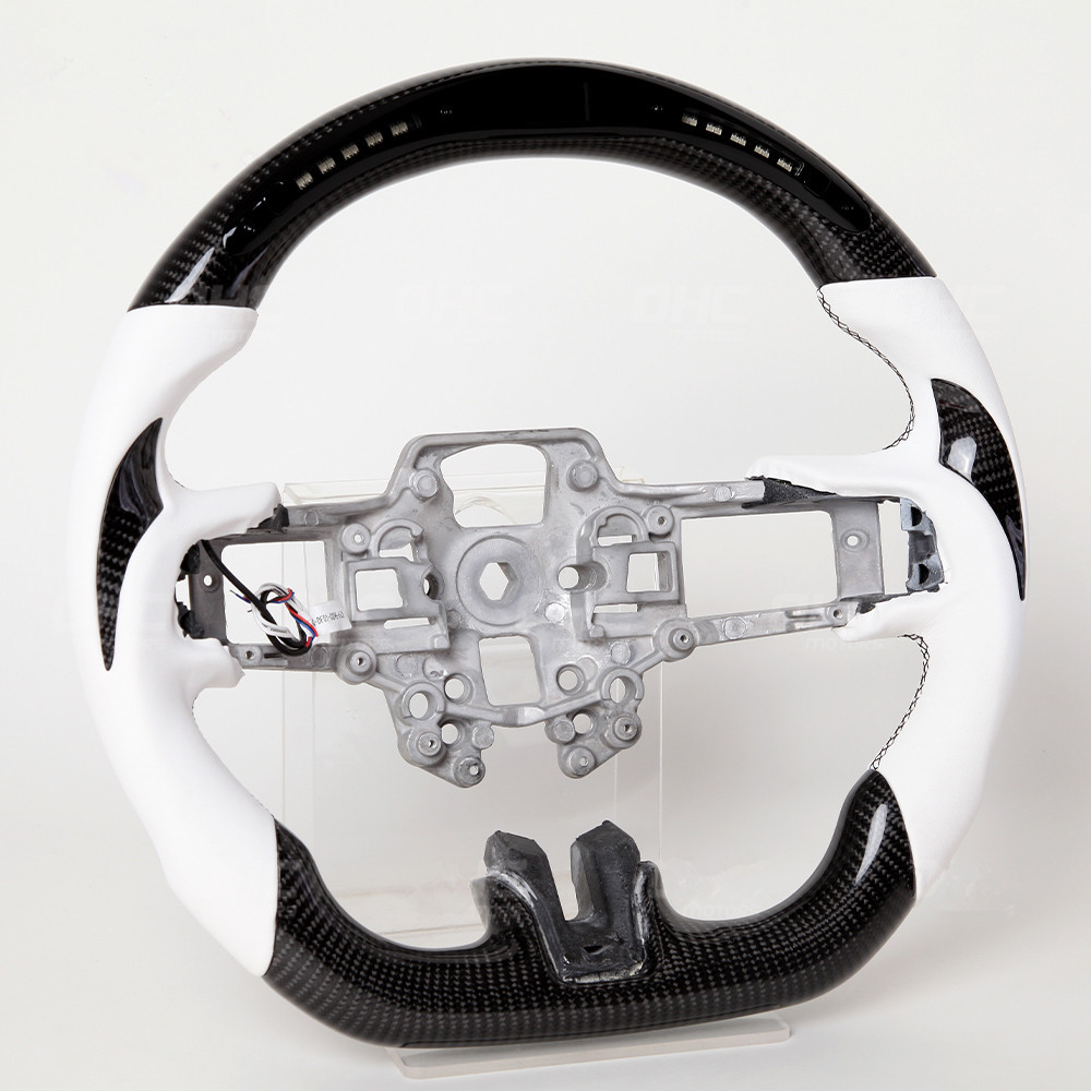 AotoKoop Fancy Design LED Shift Light Racing Real Carbon Fiber Steering Wheel, Compatible with Ford mustang GT 2020