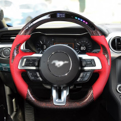 AotoKoop Fancy Design LED Shift Light Racing Real Carbon Fiber Steering Wheel, Compatible with Ford mustang GT 2020