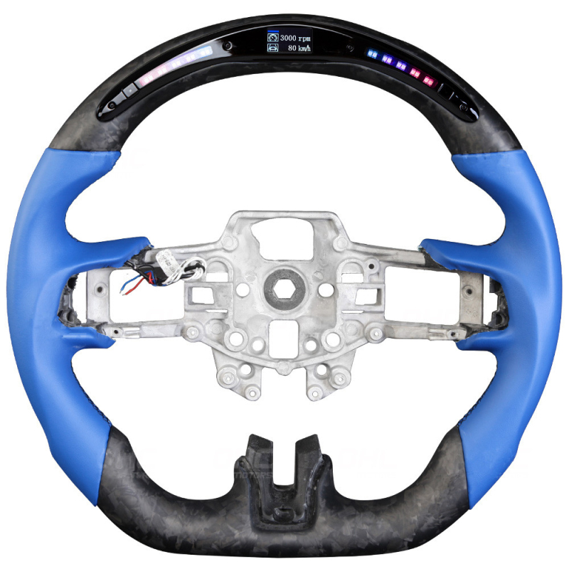 Customized Modify Steering Wheels, Matte Forged Carbon fiber LED Performance Car Steering Wheel, Compatible with Ford Mustang Real Carbon Fiber Steering