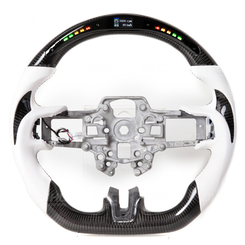 AotoKoop Fancy Design LED Shift Light Racing Real Carbon Fiber Steering Wheel, Compatible with Ford mustang GT 2020