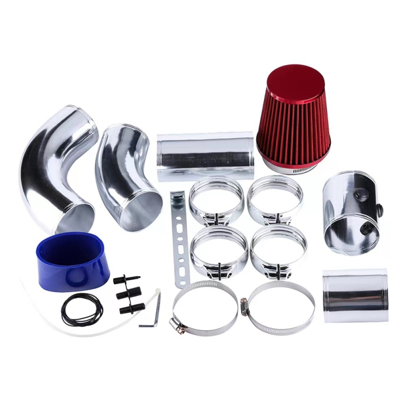 Universal Automotive Cold Air Intake Filter Set, Car Air Intake Pipe Kit - Intake ID 3" - Red