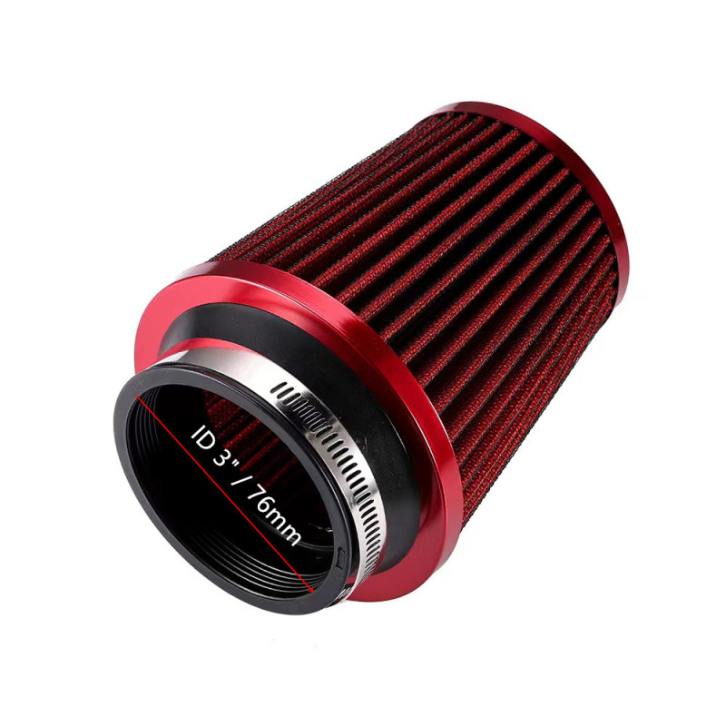 Universal Automotive Cold Air Intake Filter Set, Car Air Intake Pipe Kit - Intake ID 3" - Red
