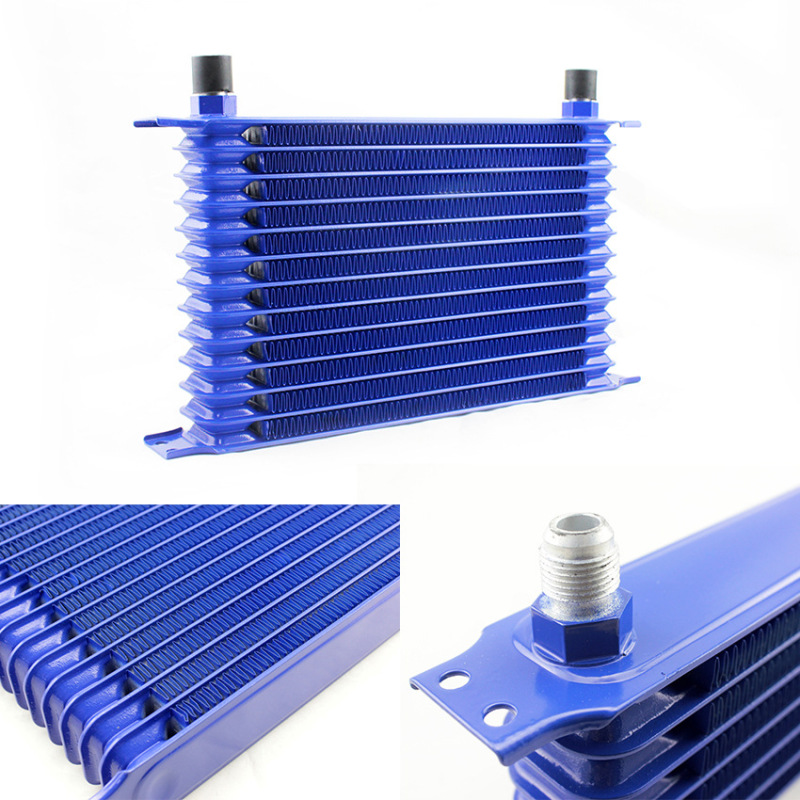 Universal Modified Fuel Oil Cooler Radiator, Oil Cooling 7 Row Interface AN8-Blue