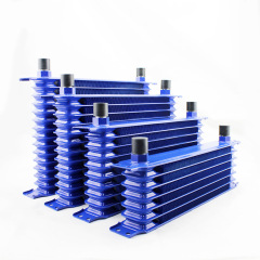 Universal Modified Fuel Oil Cooler Radiator, Oil Cooling 7 Row Interface AN8-Blue