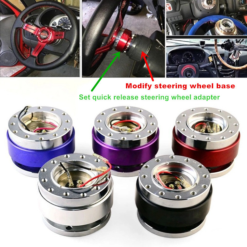 AotoKoop Universal Quick Release Steering Wheel Kit- 6 Hole Steering Wheel Hub Adapter Snap Off Boss Kit (Red)