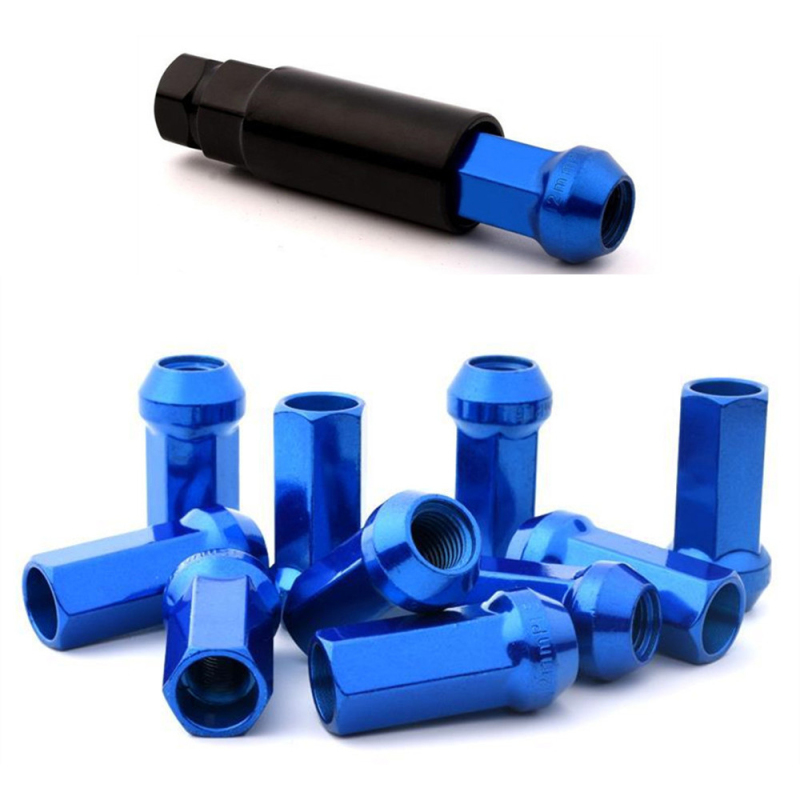 AotoKoop M12x1.5 Wheel Lug Nuts Blue, Alloy Steel Lug Nut, Length 45mm, Open End Lug Nut Set - 20 Piece Set + 1 Spline Tool