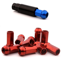 AotoKoop M12x1.5 Wheel Lug Nuts, Alloy Steel Lug Nut, Length 45mm, Open End Lug Nut Set Red - 20 Piece Set + 1 Spline Tool
