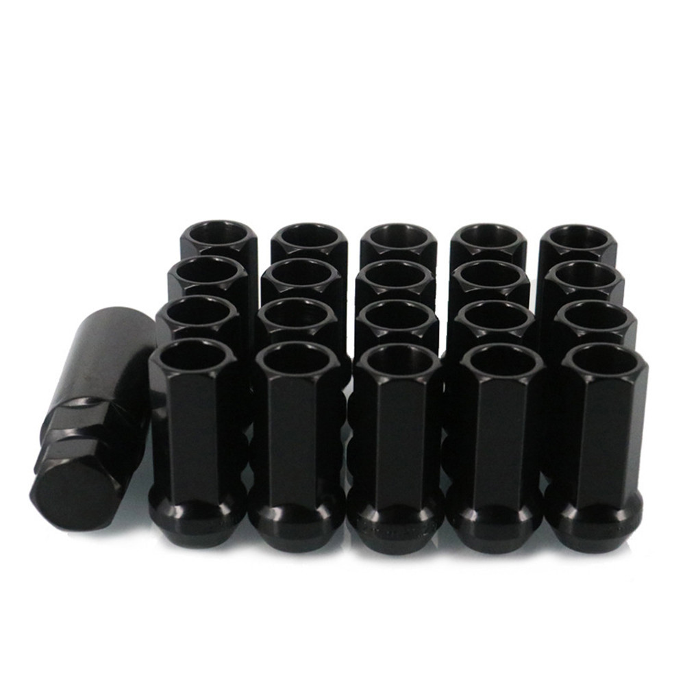 AotoKoop M12x1.5 Wheel Lug Nuts Black, Alloy Steel Lug Nut, Length 45mm, Open End Lug Nut Set - 20 Piece Set + 1 Spline Tool