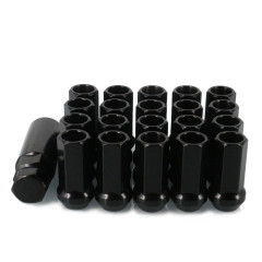 AotoKoop M12x1.5 Wheel Lug Nuts Black, Alloy Steel Lug Nut, Length 45mm, Open End Lug Nut Set - 20 Piece Set + 1 Spline Tool