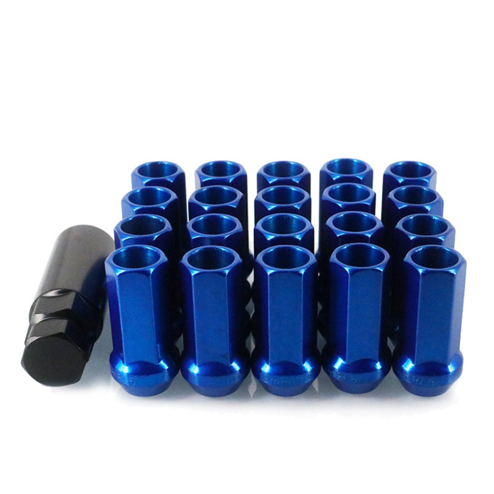 AotoKoop M12x1.5 Wheel Lug Nuts Blue, Alloy Steel Lug Nut, Length 45mm, Open End Lug Nut Set - 20 Piece Set + 1 Spline Tool
