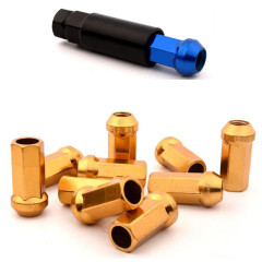 AotoKoop M12x1.5 Wheel Lug Nuts, Alloy Steel Lug Nut, Length 45mm, Open End Lug Nut Set Gold - 20 Piece Set + 1 Spline Tool
