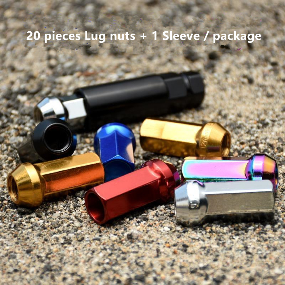 AotoKoop M12x1.5 Wheel Lug Nuts, Alloy Steel Lug Nut, Length 45mm, Open End Lug Nut Set Red - 20 Piece Set + 1 Spline Tool
