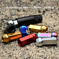 AotoKoop M12x1.5 Wheel Lug Nuts, Alloy Steel Lug Nut, Length 45mm, Open End Lug Nut Set Red - 20 Piece Set + 1 Spline Tool