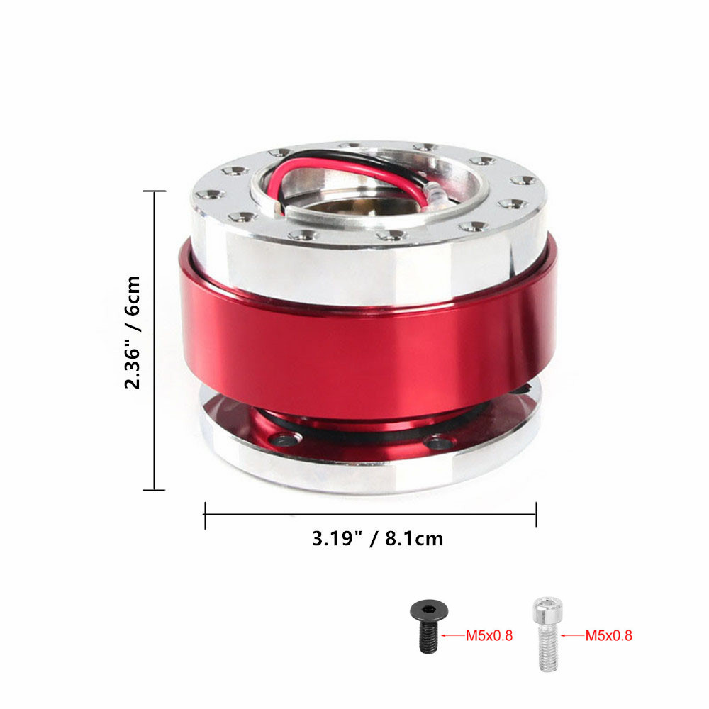 AotoKoop Universal Quick Release Steering Wheel Kit- 6 Hole Steering Wheel Hub Adapter Snap Off Boss Kit (Red)