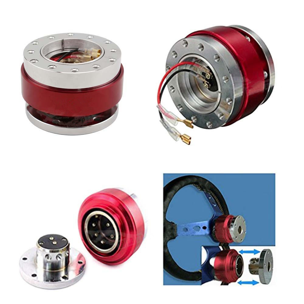 AotoKoop Universal Quick Release Steering Wheel Kit- 6 Hole Steering Wheel Hub Adapter Snap Off Boss Kit (Red)