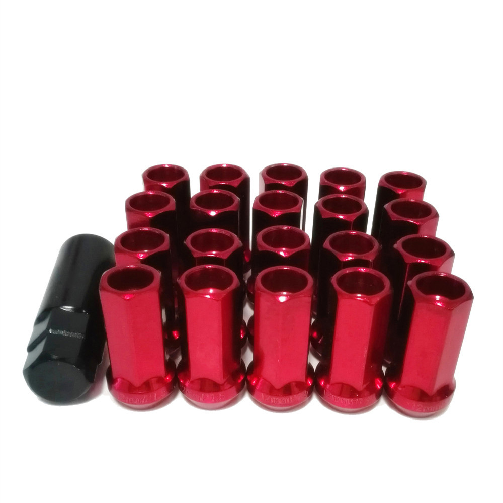 AotoKoop M12x1.5 Wheel Lug Nuts, Alloy Steel Lug Nut, Length 45mm, Open End Lug Nut Set Red - 20 Piece Set + 1 Spline Tool