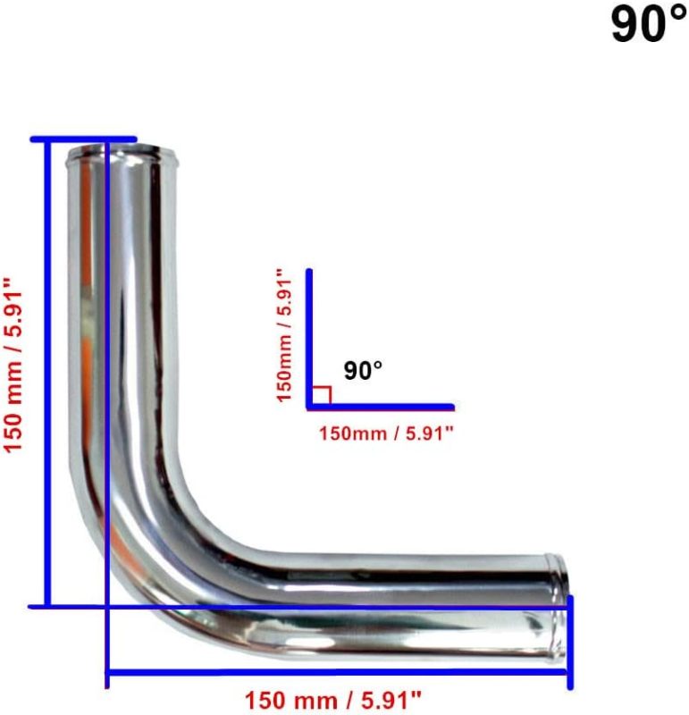 OD 3.5" (89mm) Air Intake Pipe 90 Degree Aluminum Elbow Intercooler Pipe, Polished Finish
