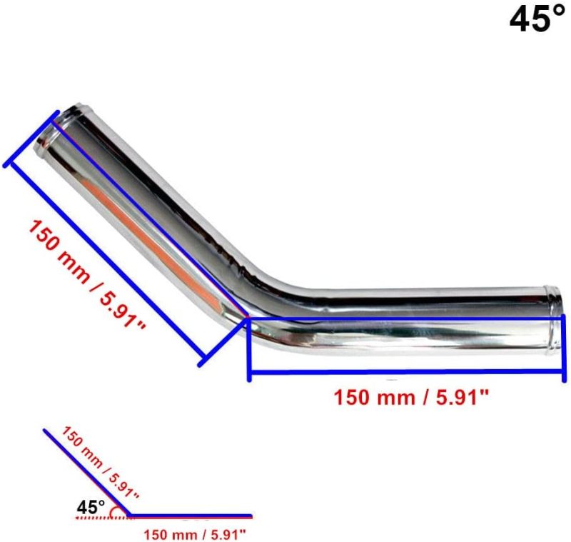 OD 2.25" (57mm) Air Intake Pipe 45 Degree Aluminum Elbow Intercooler Tube, Polished Finish