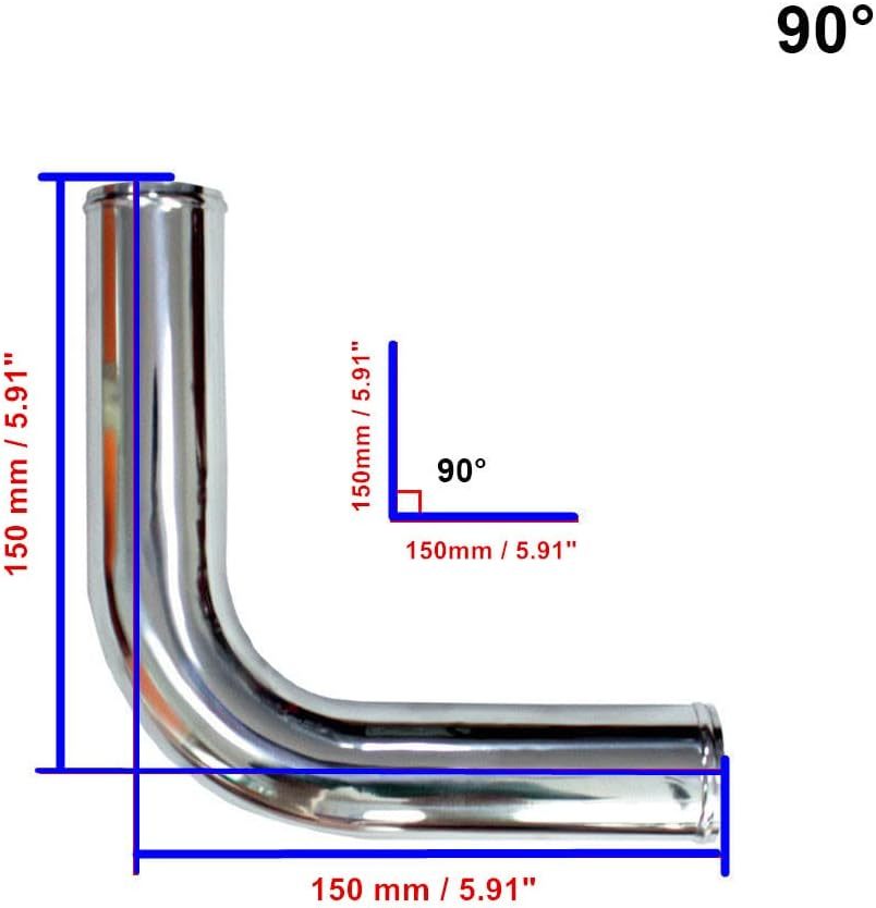 OD 2.25" (57mm) Air Intake Tube 90 Degree Aluminum Elbow Intercooler Pipe, Polished Finish