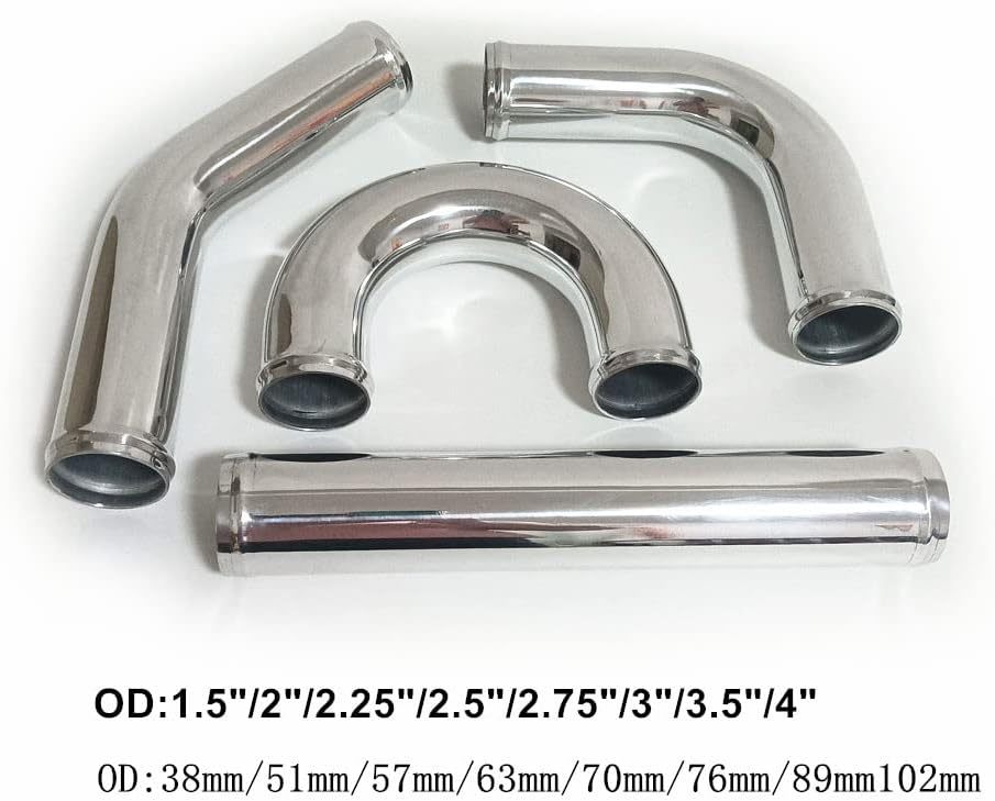 OD 1.5" (38mm) Air Intake Tube 90 Degree Aluminum Elbow Intercooler Pipe, Polished Finish