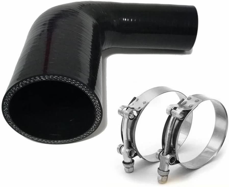 Universal 4-Ply High Performance 90 Degree Elbow Reducer Coupler Silicone Hose ID 2" to 2.5" (51mm to 64mm) with T-Bolt Clamps 2pc, Black (No Logo)