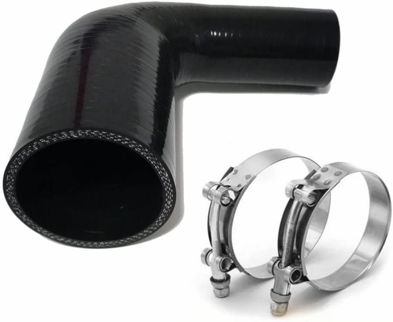 Universal 4-Ply High Performance 90 Degree Elbow Reducer Coupler Silicone Hose ID 2" to 2.5" (51mm to 64mm) with T-Bolt Clamps 2pc, Black (No Logo)