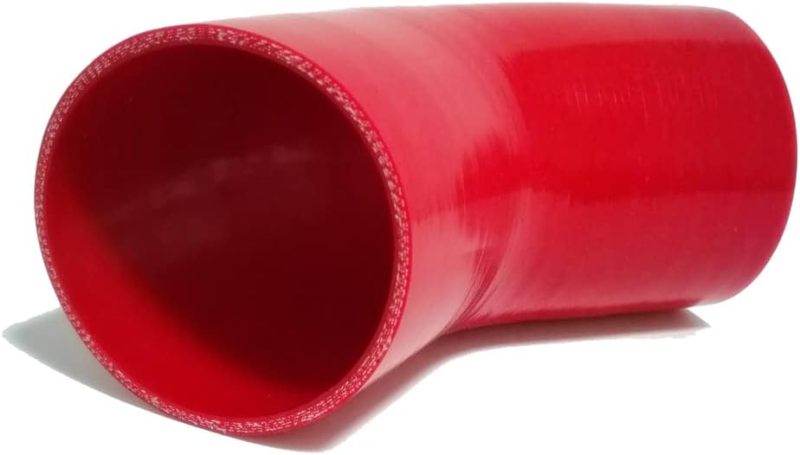 Universal High Performance 4-Ply 45 Degree Elbow Coupler Silicone Hose ID 4" (102mm), Leg Length 5" (125mm) with T-Bolt Clamps 2pc -Red (No Logo)