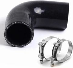 Universal 4-Ply High Performance 90 Degree Elbow Coupler Silicone Hose ID 2" (51mm), Leg length 4" (102mm) with T-Bolt Clamps 2pc-Black