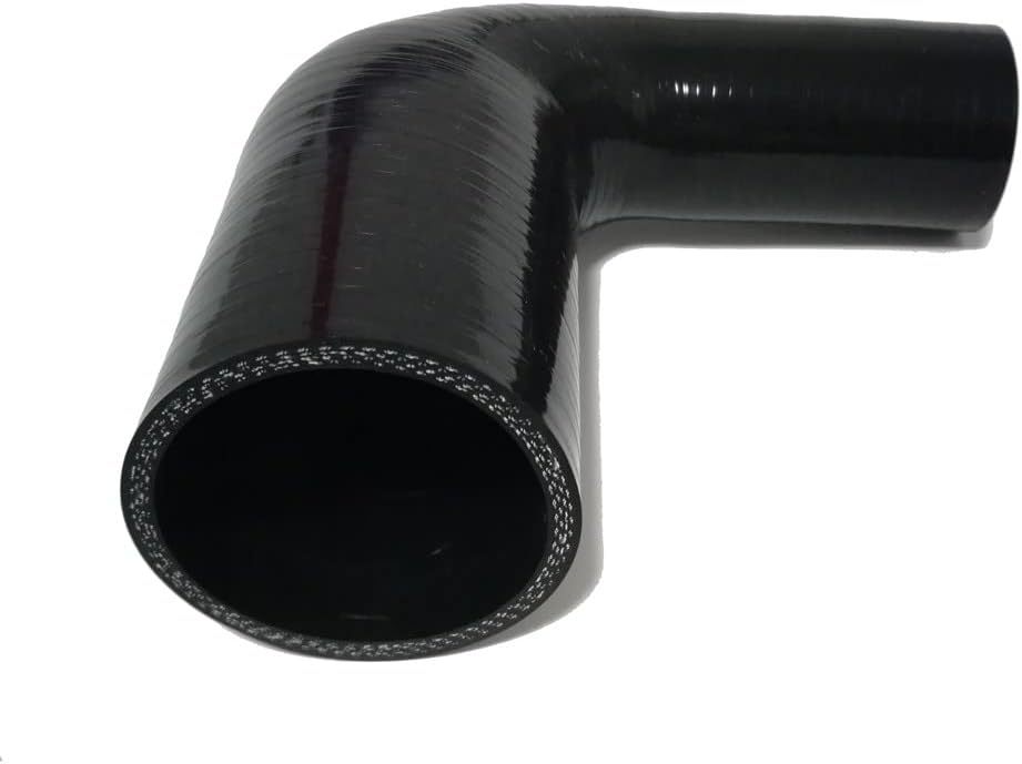 Universal 4-Ply High Performance 90 Degree Elbow Reducer Coupler Silicone Hose ID 2" to 2.5" (51mm to 64mm) with T-Bolt Clamps 2pc, Black (No Logo)