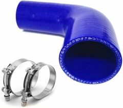 ID 1.5" to 2.5" (38mm to 63mm) 90 Degree Elbow Silicone Coupler Reducer Hose, Leg length 4" (102mm) 4-Ply Reinforced Wall 0.2" (5mm) with T-Bolt Clamps 2pc Blue