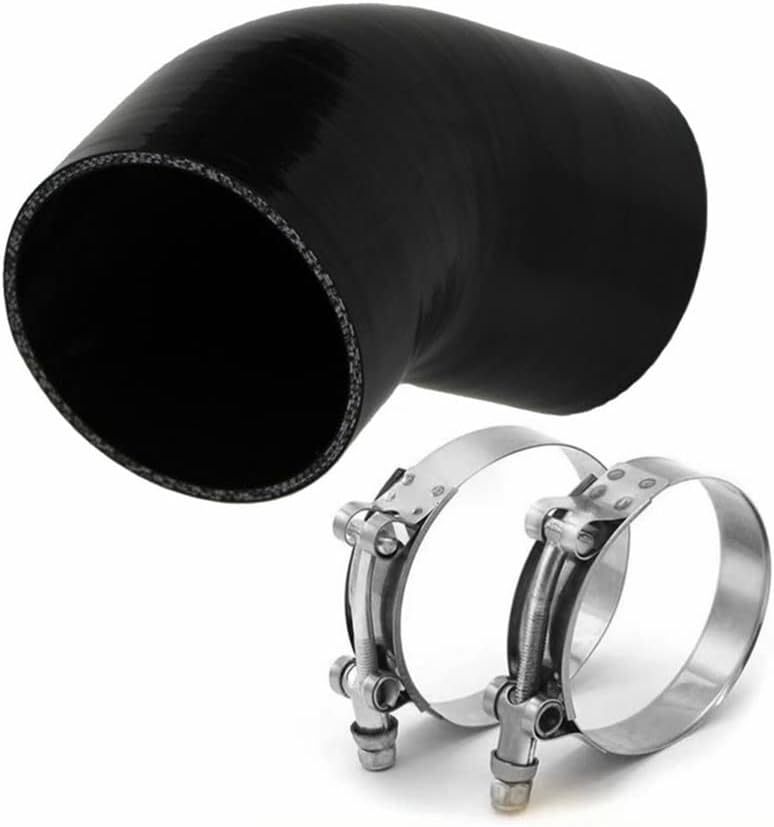 ID 3.5" (89mm) 45 Degree Silicone Elbow, Leg Length 5" (125mm), Thickness 0.2" (5mm) 4-Ply Reinforced with T-Bolt Clamps 2pc - Black