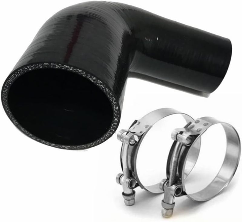 90 Degree Elbow Silicone Couple Hose ID 3.5" to 4" for 4-Ply Automotive Turbo/Intercooler/Intake Piping, Leg Length 5” (125mm) with T-Bolt Clamps 2pc-Black