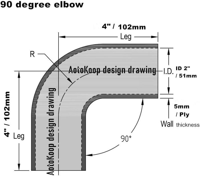 Universal 4-Ply High Performance 90 Degree Elbow Coupler Silicone Hose ID 2" (51mm), Leg length 4" (102mm) with T-Bolt Clamps 2pc-Red