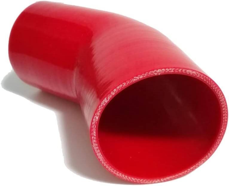 Universal 4-Ply High Performance 45 Degree Silicone Elbow ID 3.5" (89 mm), Leg Length 5" (125mm) with T-Bolt Clamps 2pc - Red (No Logo)