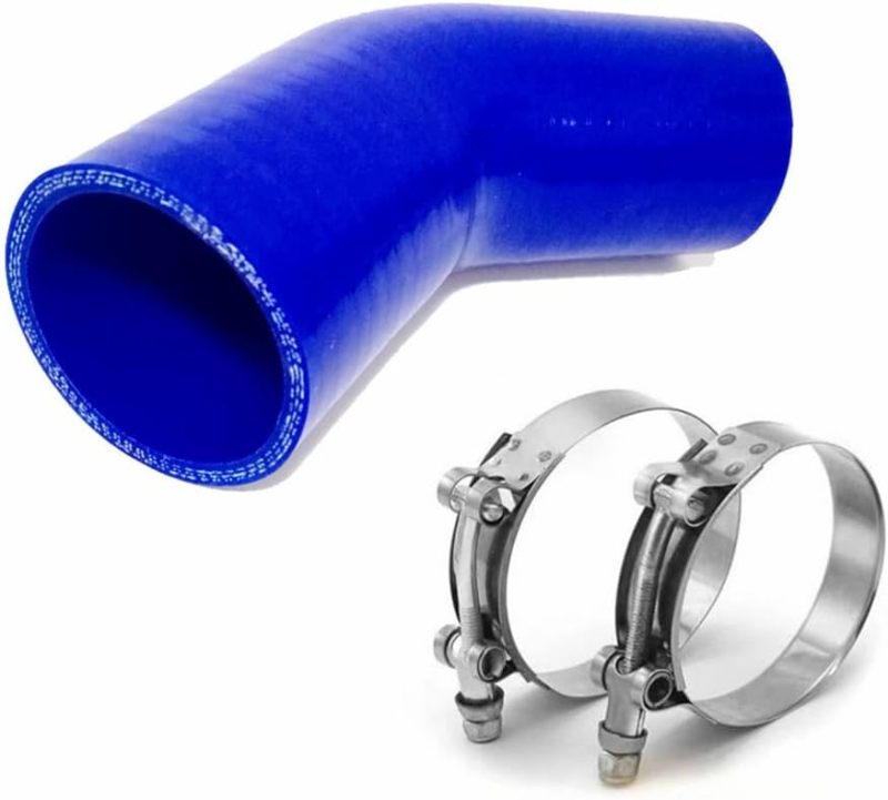 Universal 4-Ply High Performance 45 Degree Silicone Elbow, ID 2.5" (64mm), Leg Length 4" (102mm) with T-Bolt Clamps 2pc - Blue (No Logo)